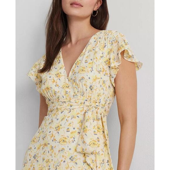 Lauren Ralph Lauren Women's Floral Georgette Flutter-Sleeve Dress Size 6 NWT - Picture 3 of 12